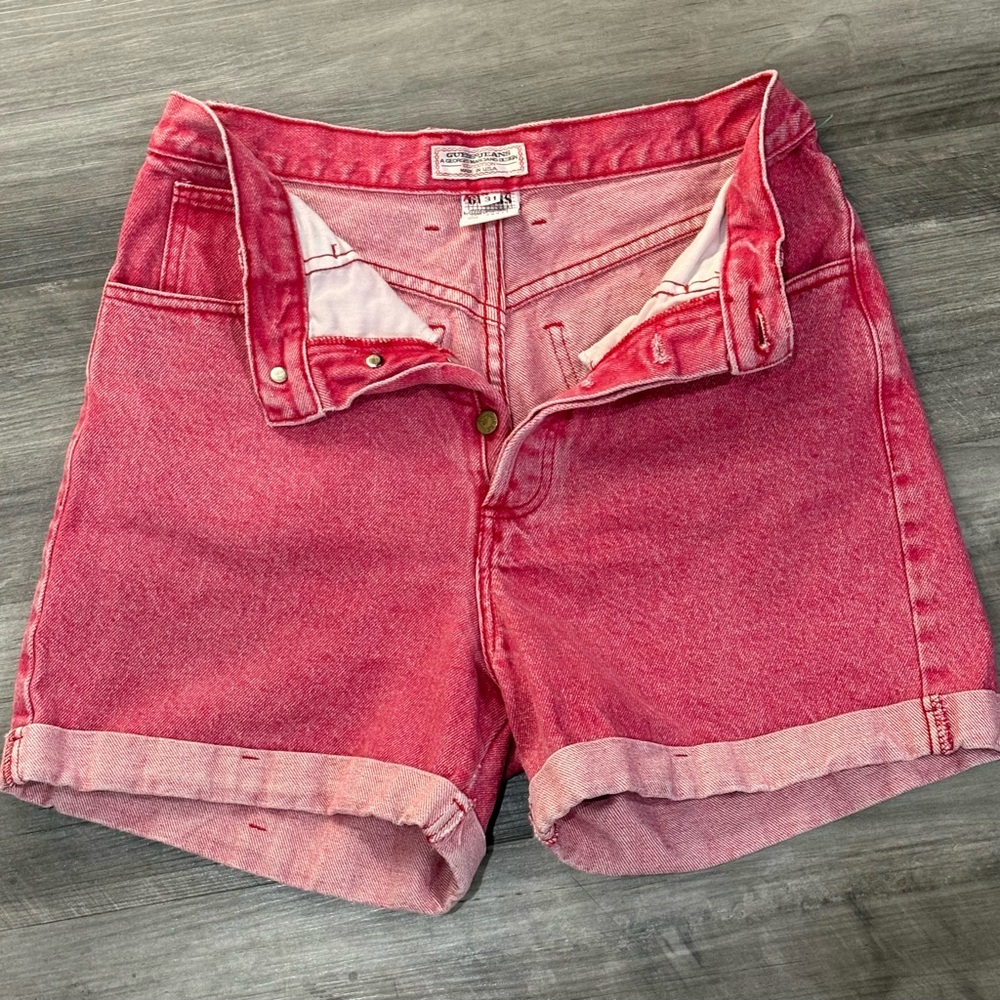Vintage GUESS USA Pink Denim Shorts W/31 Georges Marciano High Rise Cuffed 90s